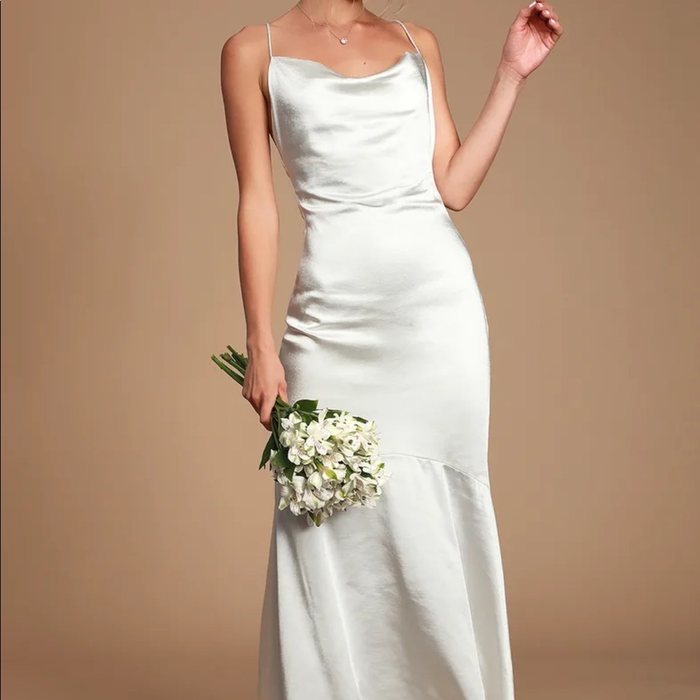 Lulu’s white satin maxi dress